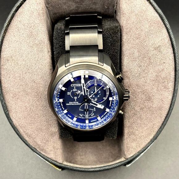 Citizen BL5607-54L Men’s Eco-Drive Sport Chronograph Blue Dial Black IP NIBWT - Picture 3 of 17